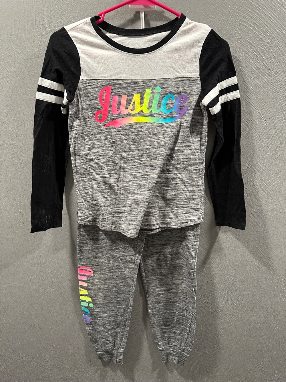 Justice Gray & Black Jogger Set with Rainbow Logo